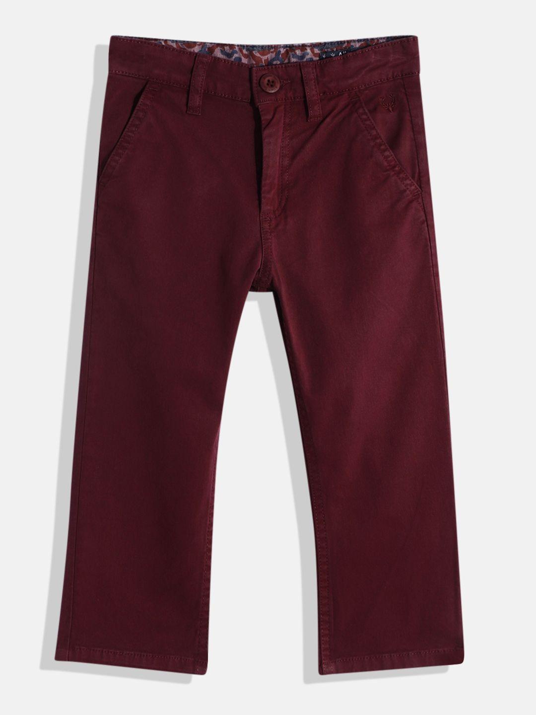 allen solly junior boys burgundy solid trousers