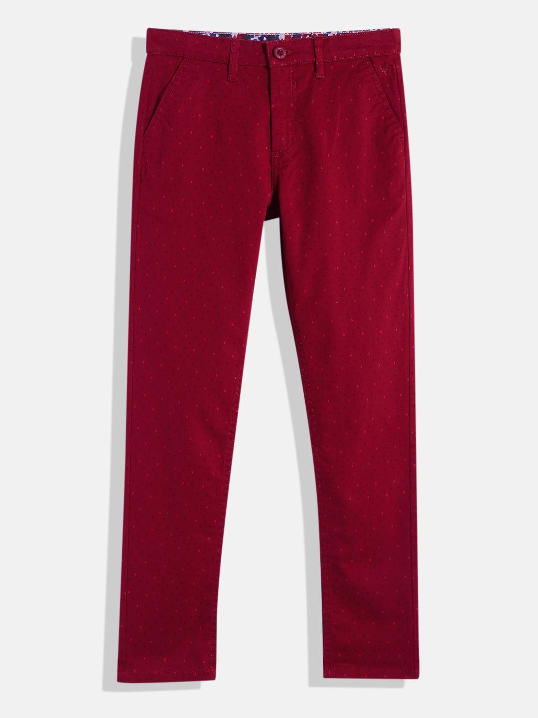 allen solly junior boys burgundy typography printed trousers
