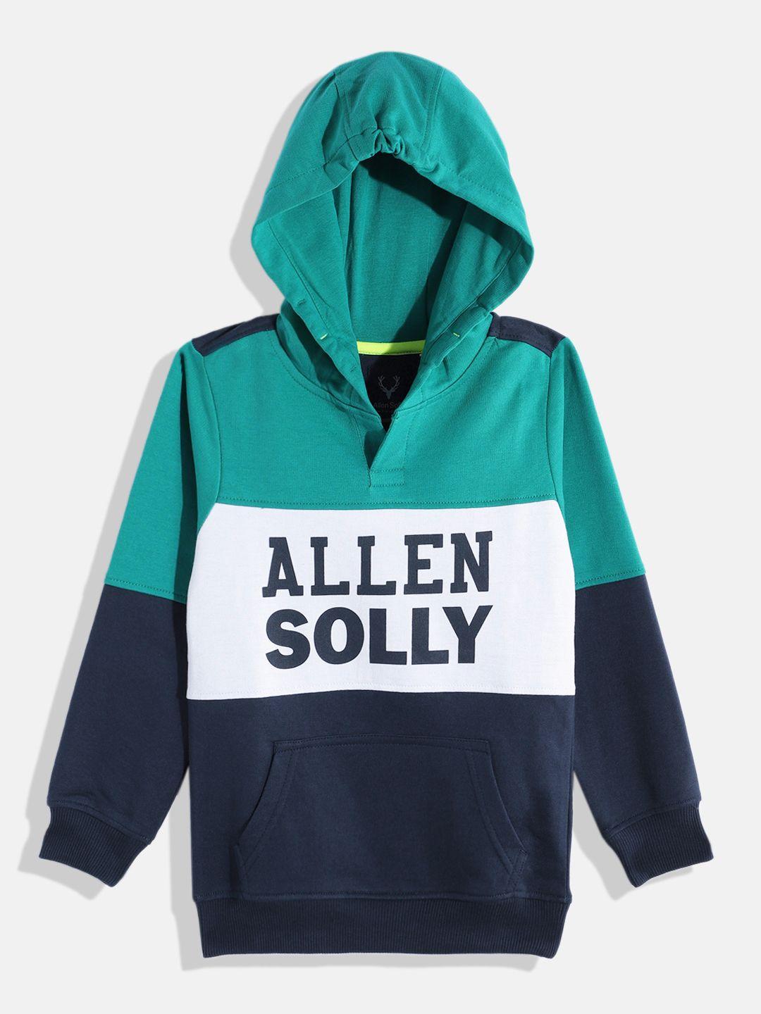 allen solly junior boys colourblocked hooded sweatshirt