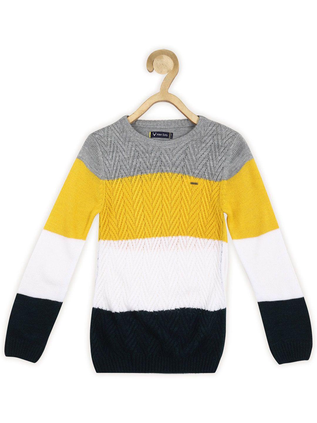 allen solly junior boys colourblocked round neck long sleeve acrylic pullover sweater