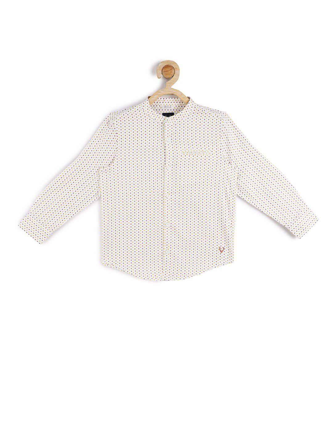 allen solly junior boys cream-coloured printed casual cotton shirt