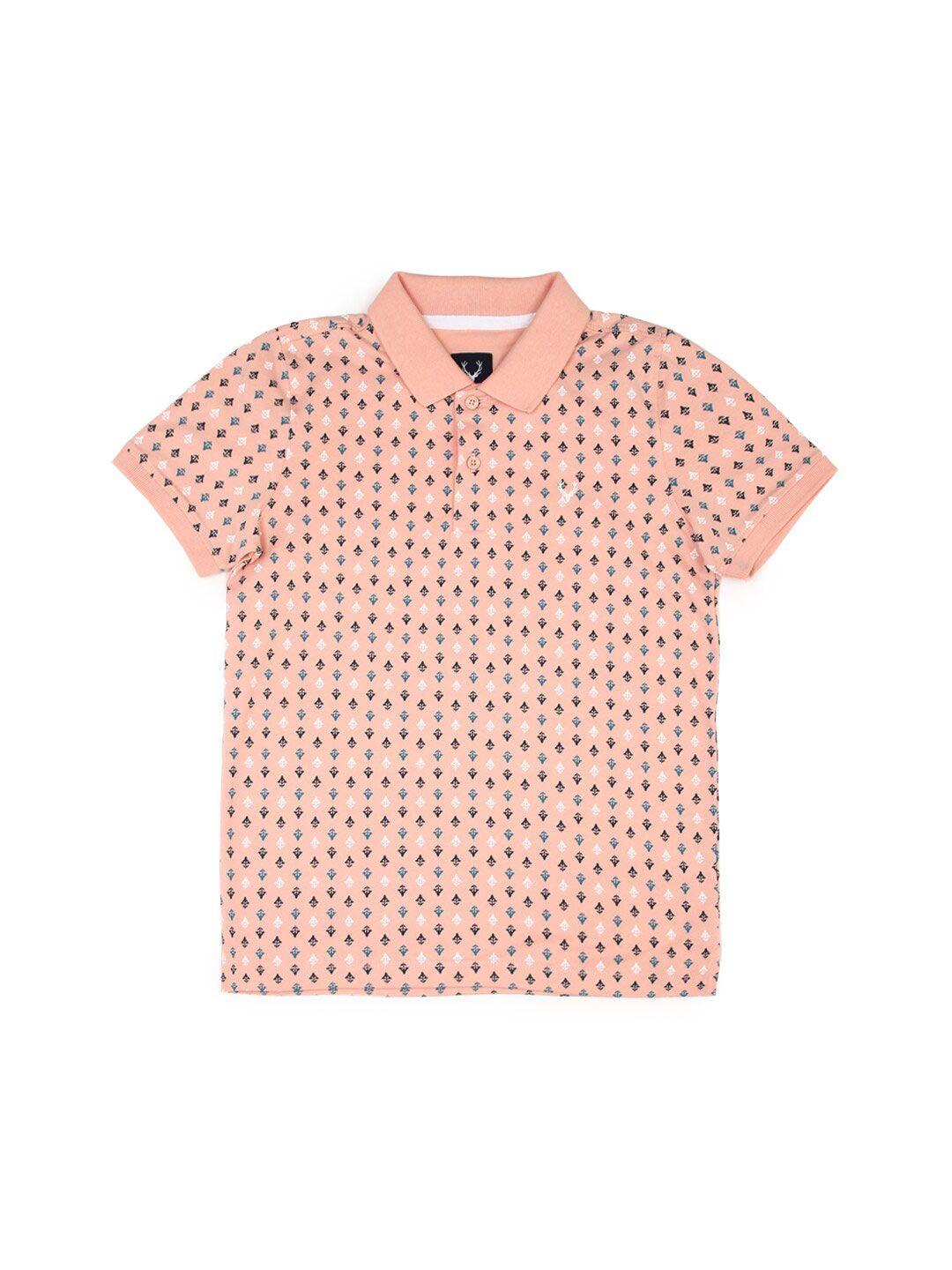 allen solly junior boys floral printed polo collar pure cotton t-shirt