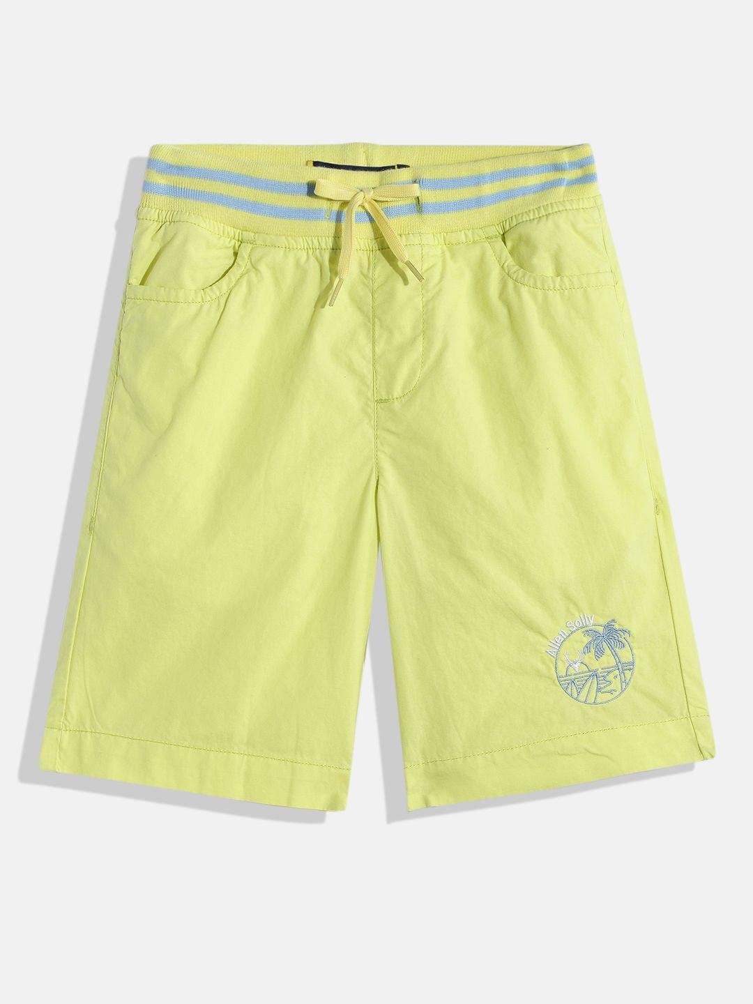 allen solly junior boys fluorescent green solid pure cotton shorts