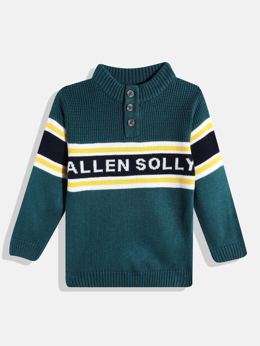 allen solly junior boys green & navy blue self design acrylic pullover