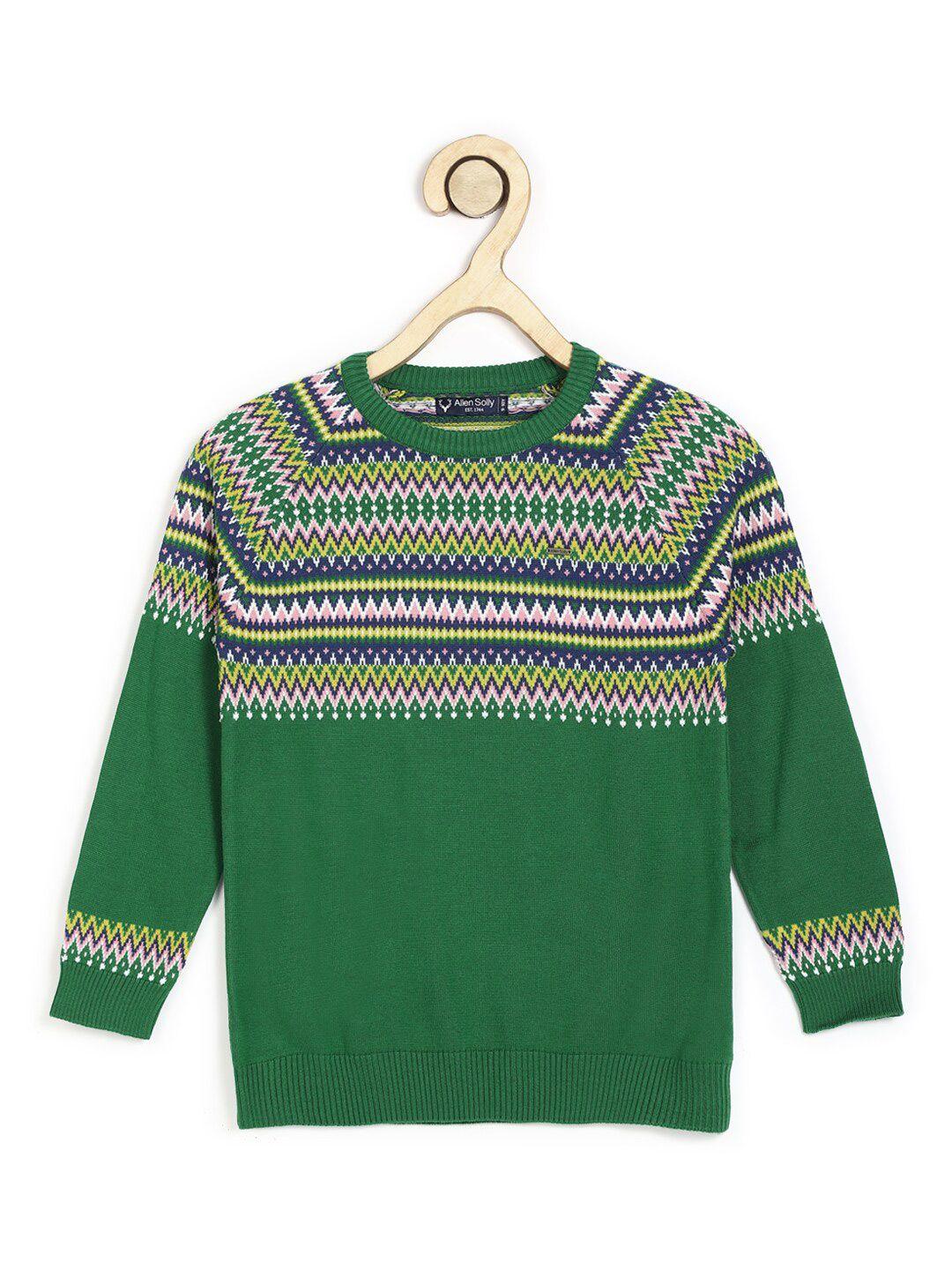 allen solly junior boys green & pink striped pullover