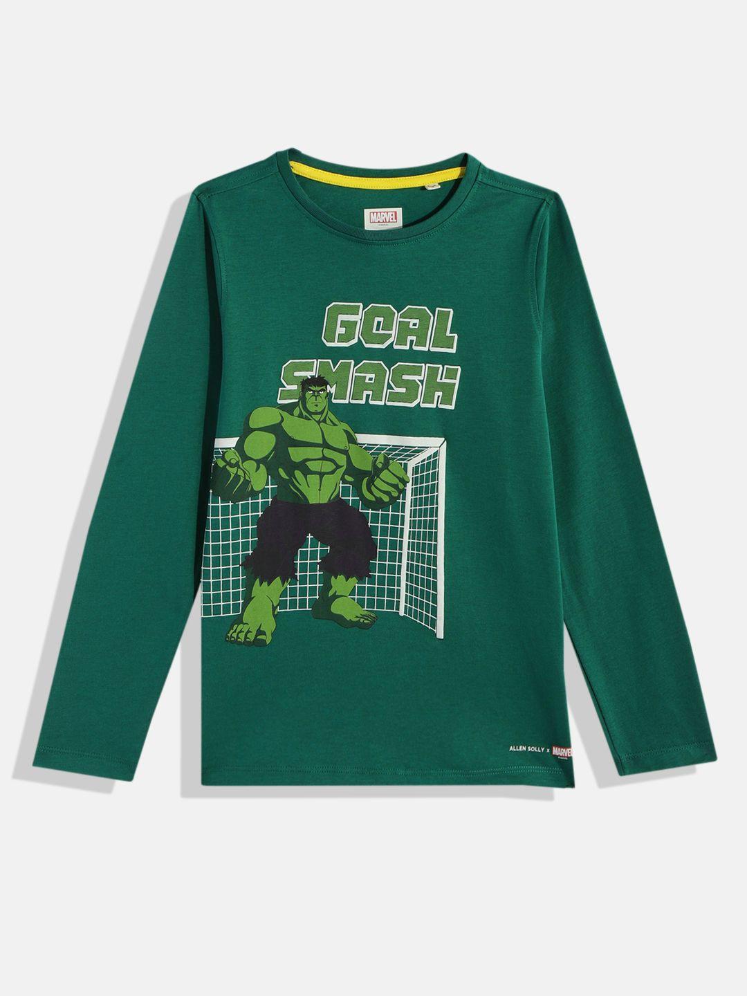 allen solly junior boys green hulk printed pure cotton t-shirt