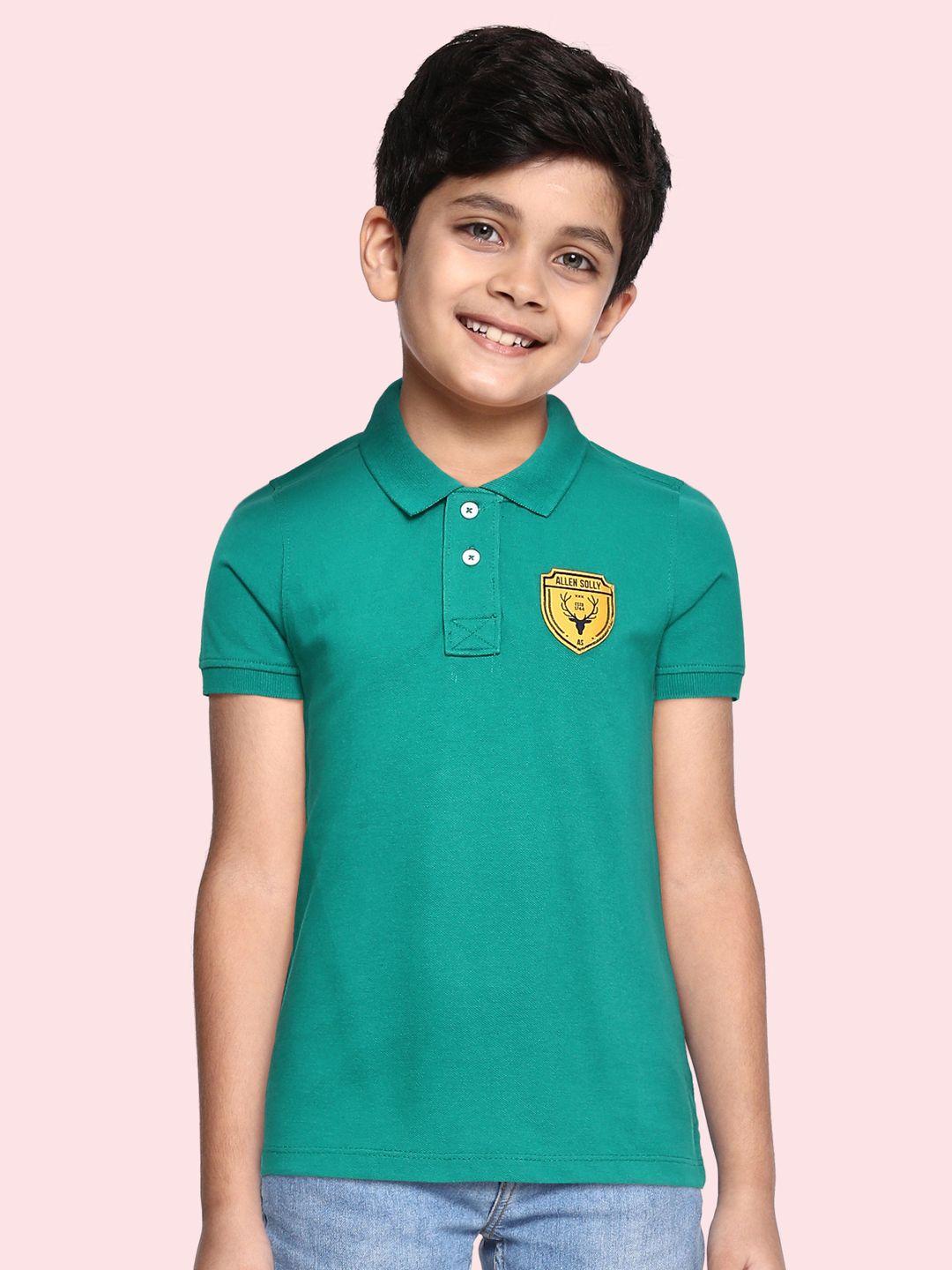 allen solly junior boys green polo collar applique cotton t-shirt