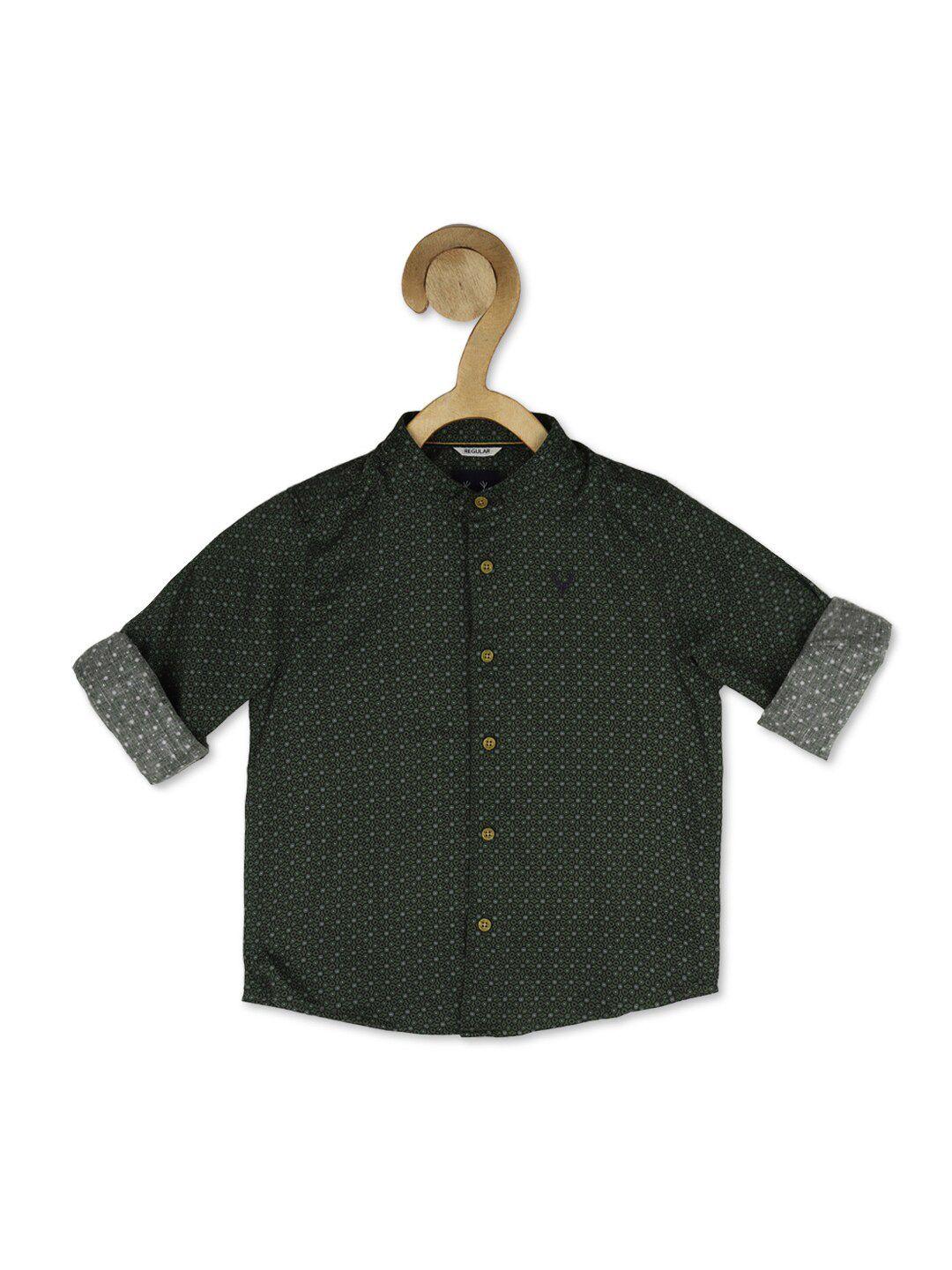 allen solly junior boys green printed pure cotton casual shirt