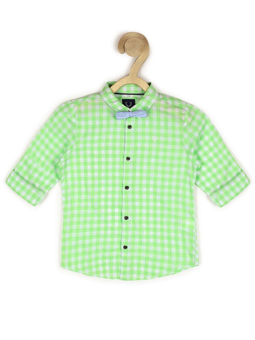 allen solly junior boys green slim fit checked casual cotton shirt