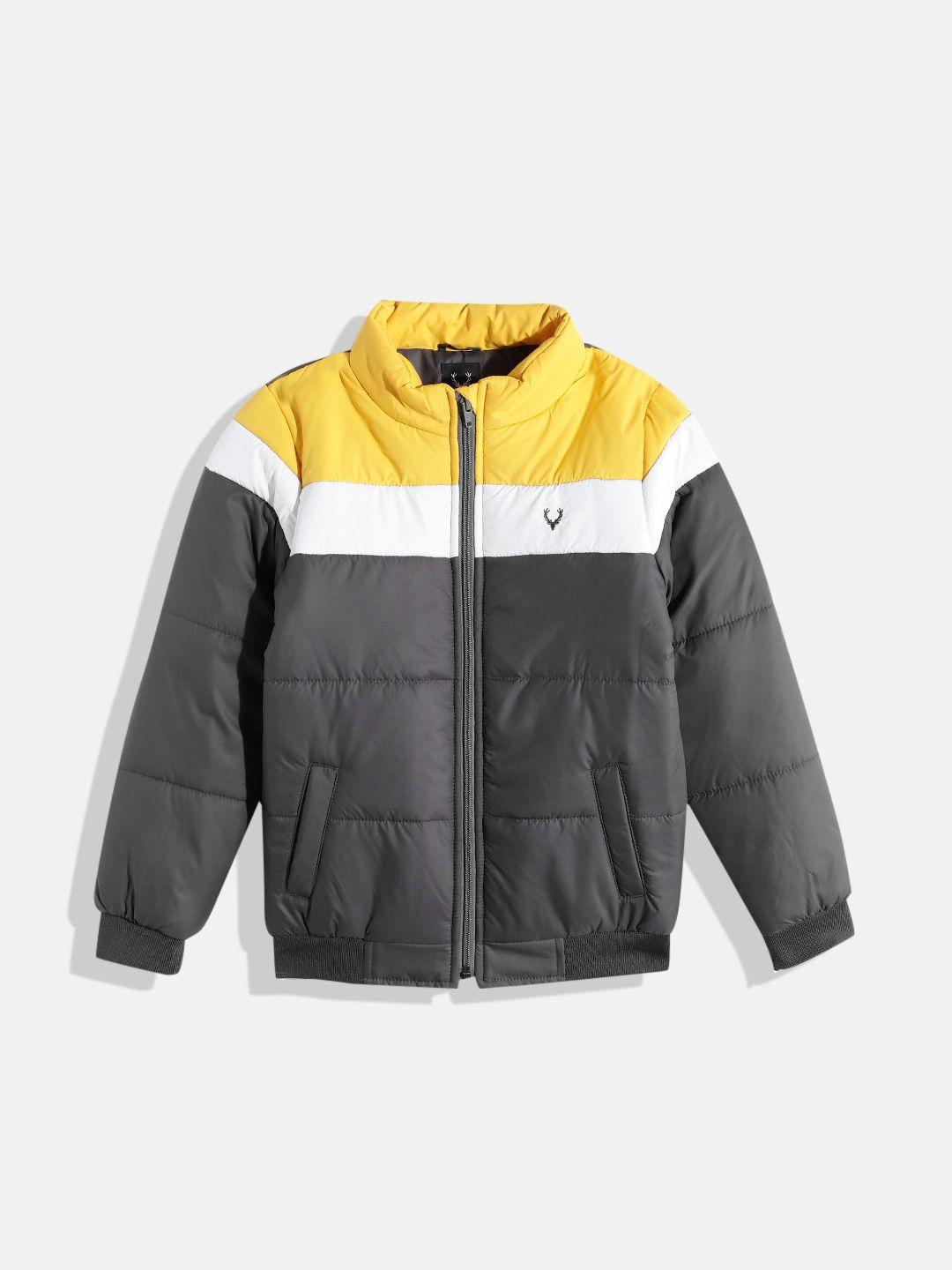 allen solly junior boys grey & yellow striped bomber jacket