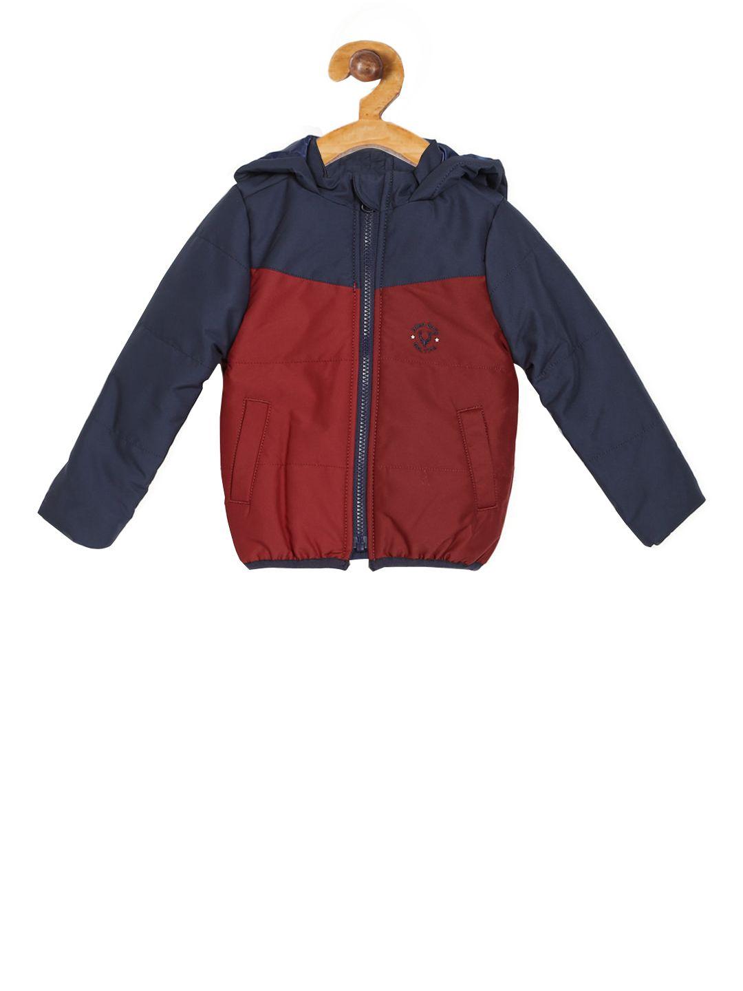 allen solly junior boys maroon & navy blue colourblocked bomber