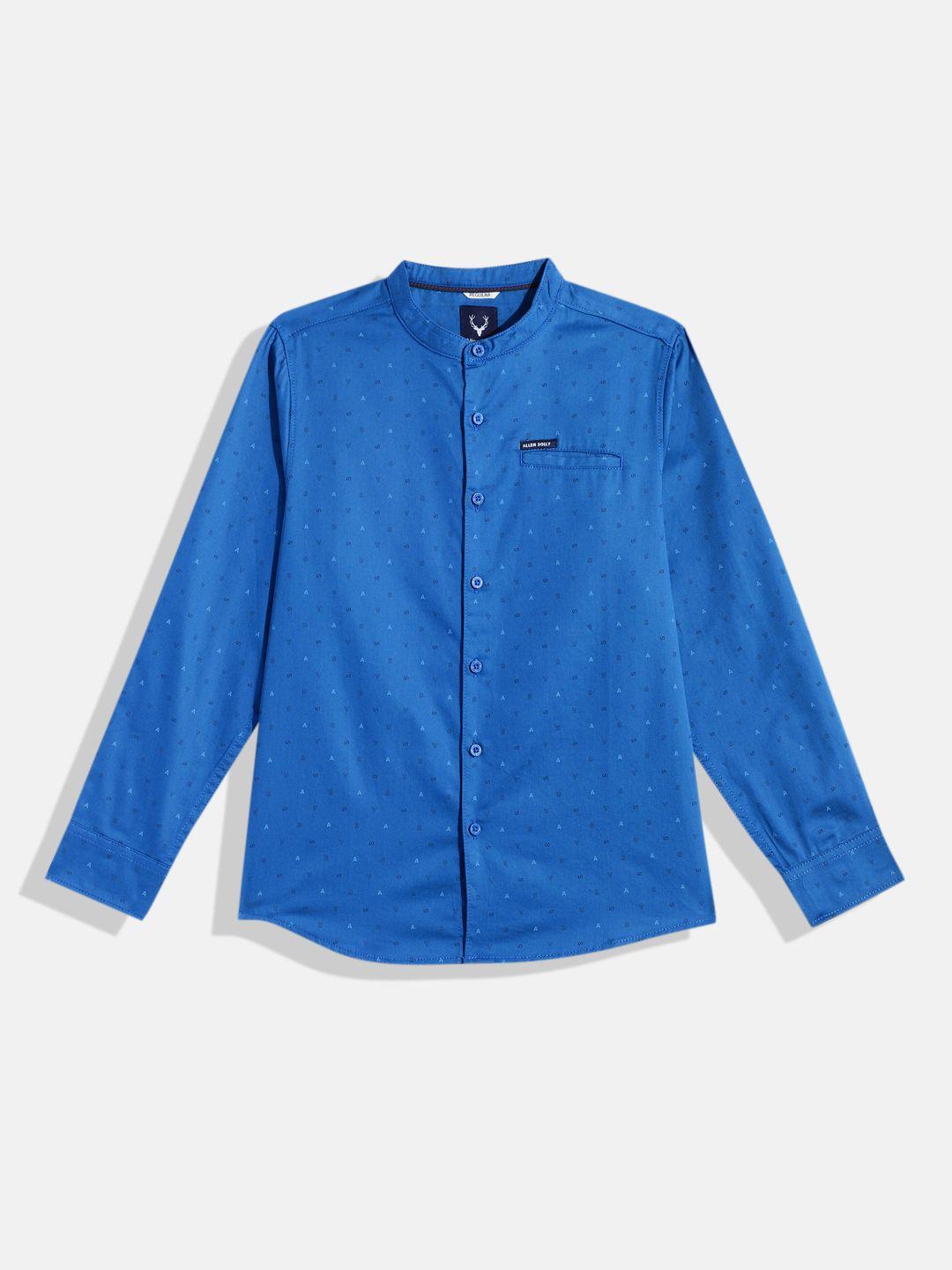 allen solly junior boys micro ditsy brand logo opaque printed pure cotton casual shirt