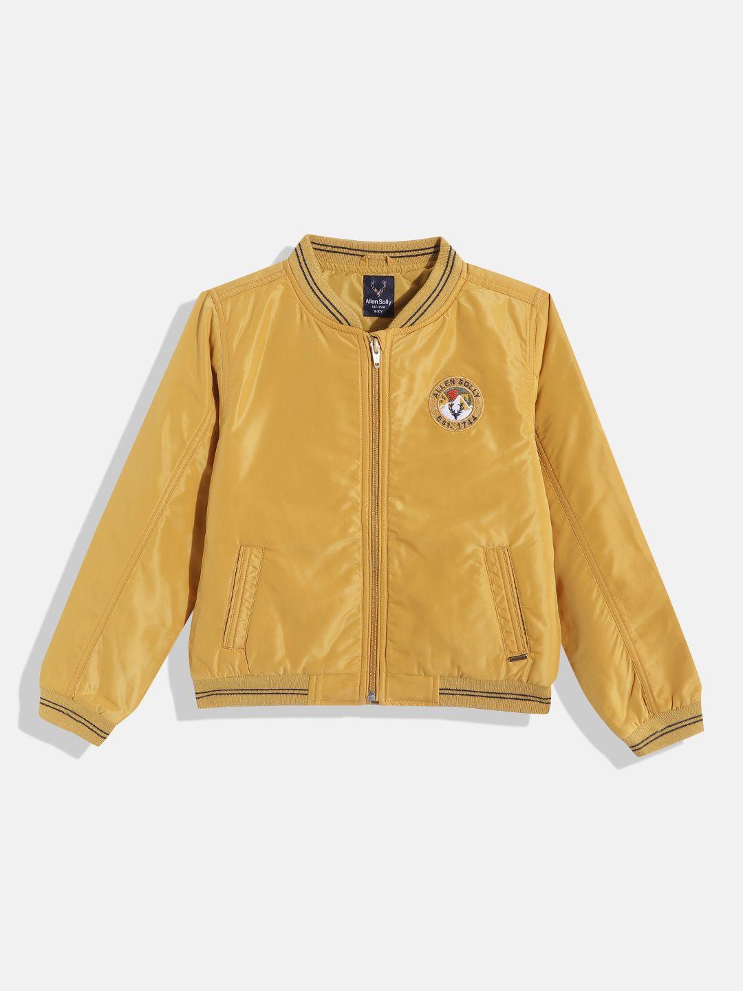 allen solly junior boys mustard yellow solid bomber jacket