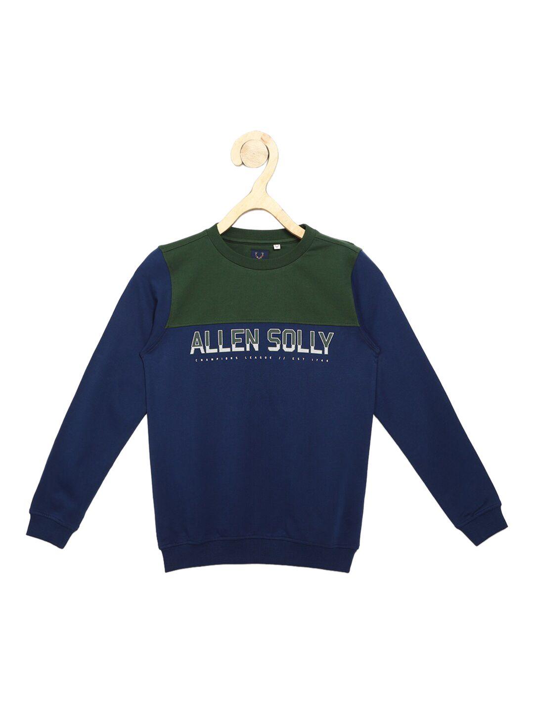 allen solly junior boys navy blue& green colourblocked sweatshirt