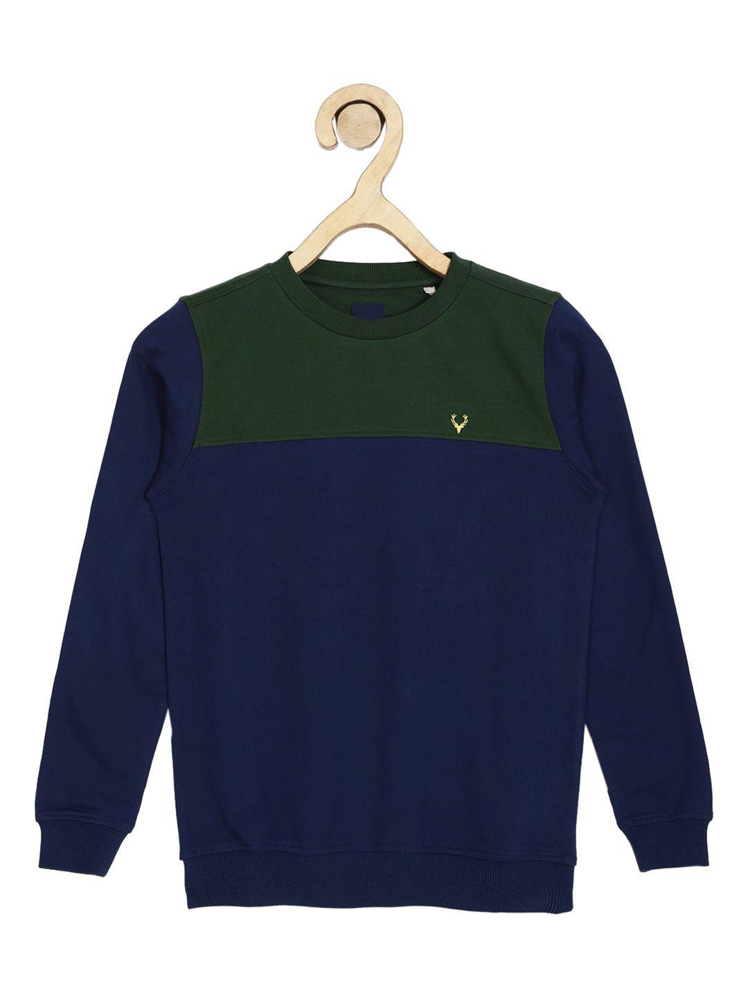 allen solly junior boys navy blue & green colourblocked cotton sweatshirt