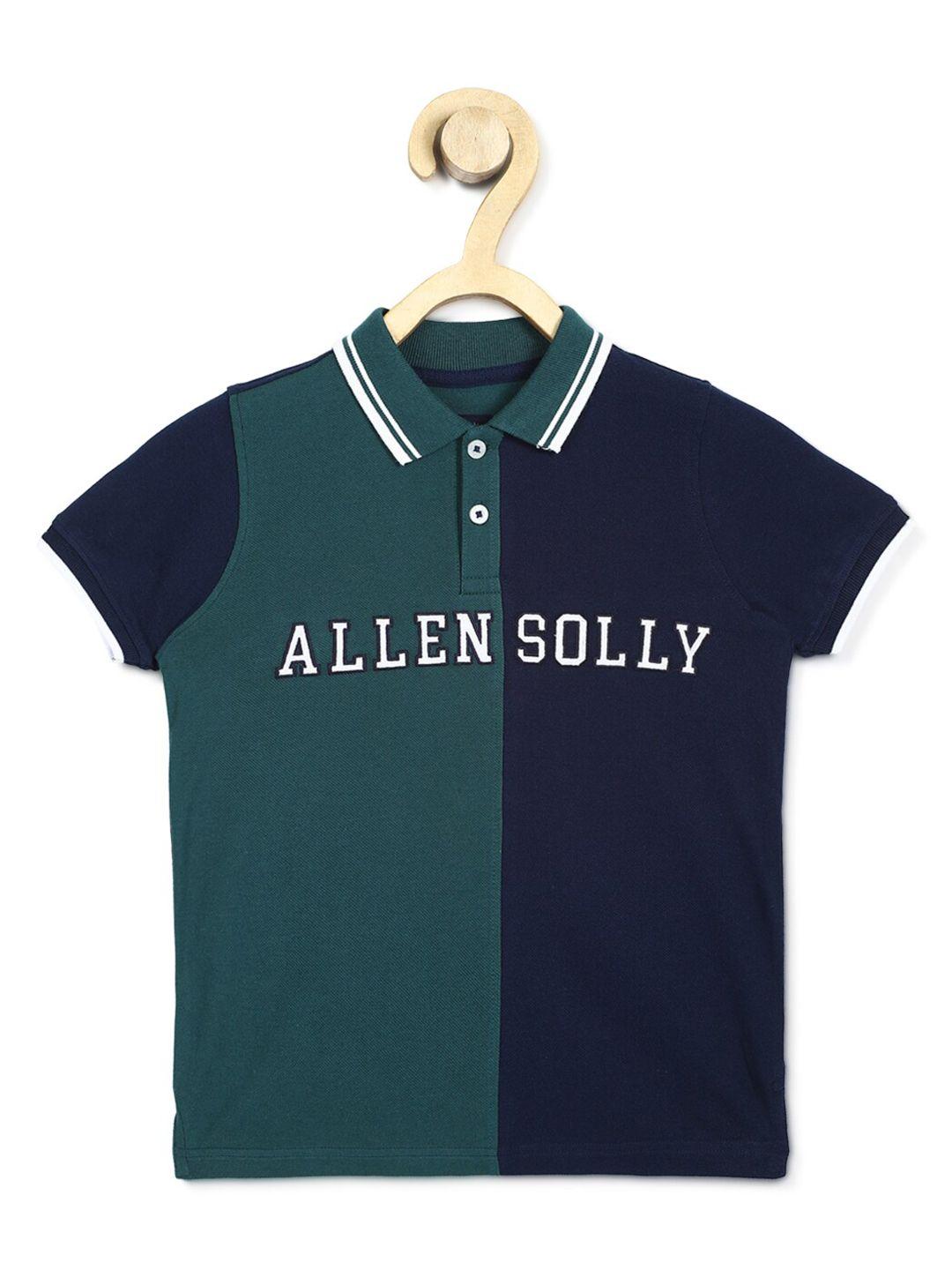 allen solly junior boys navy blue & green colourblocked polo collar t-shirt