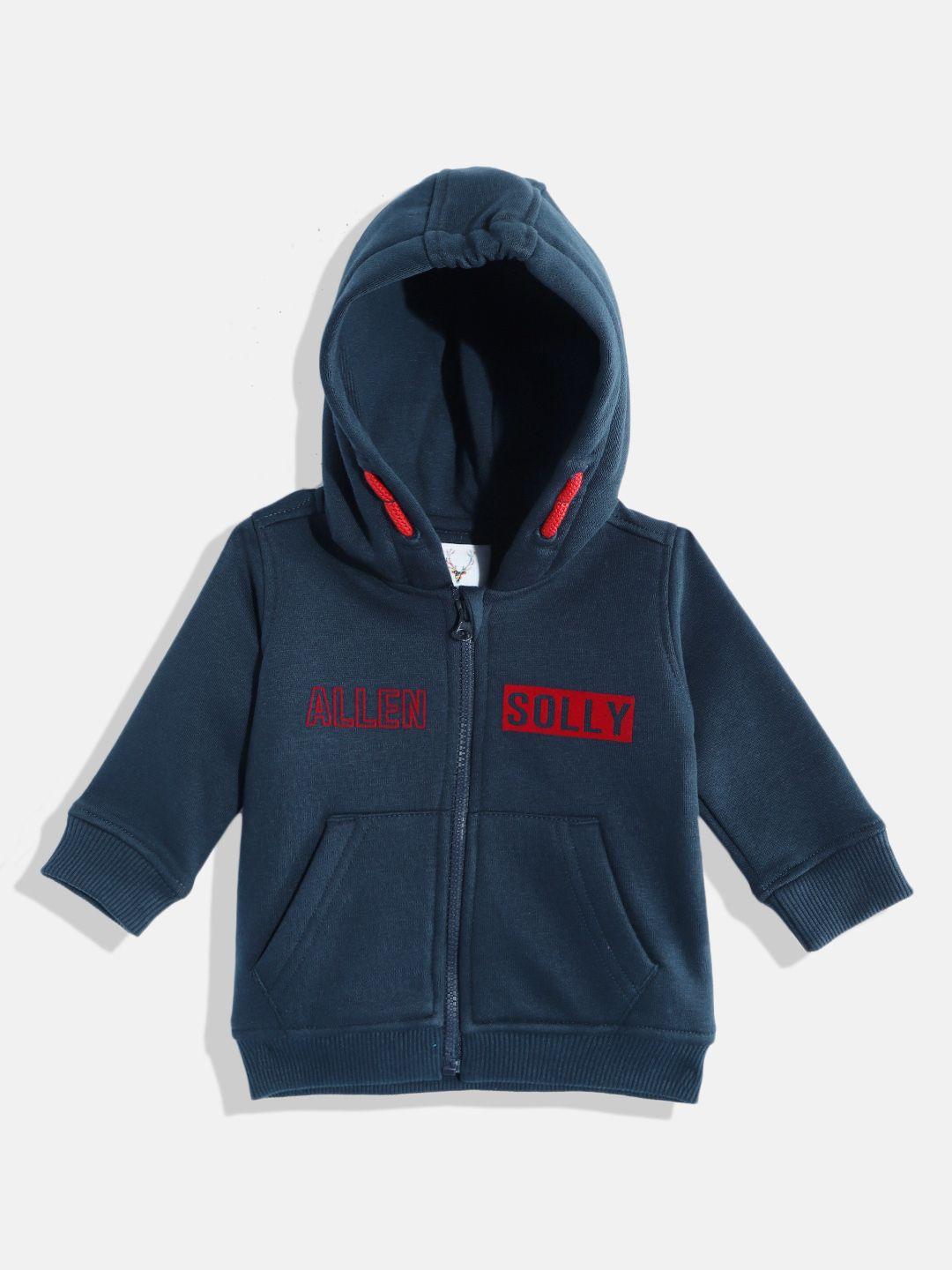 allen solly junior boys navy blue & red brand logo print hooded sweatshirt