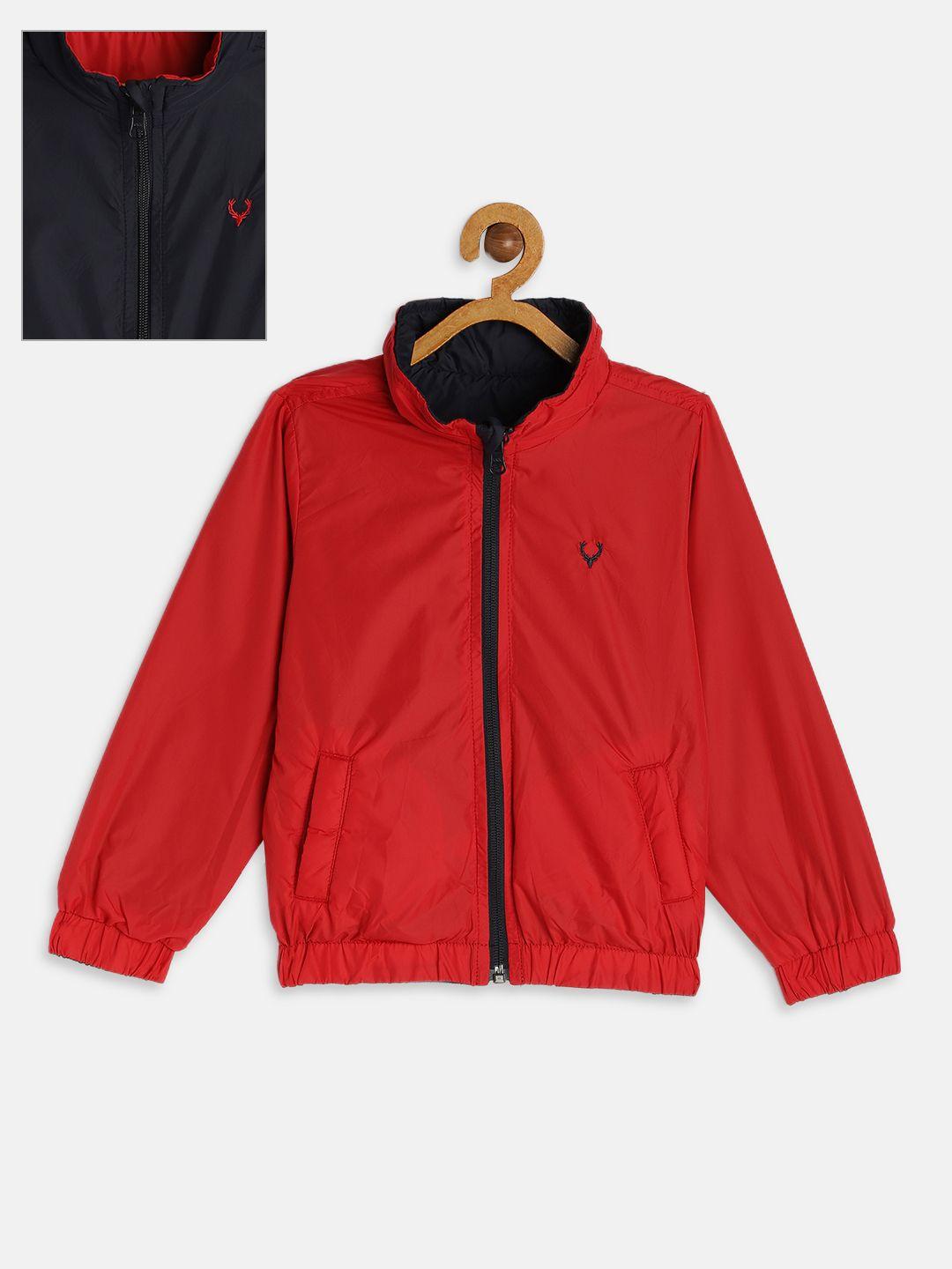 allen solly junior boys navy blue & red solid reversible jacket