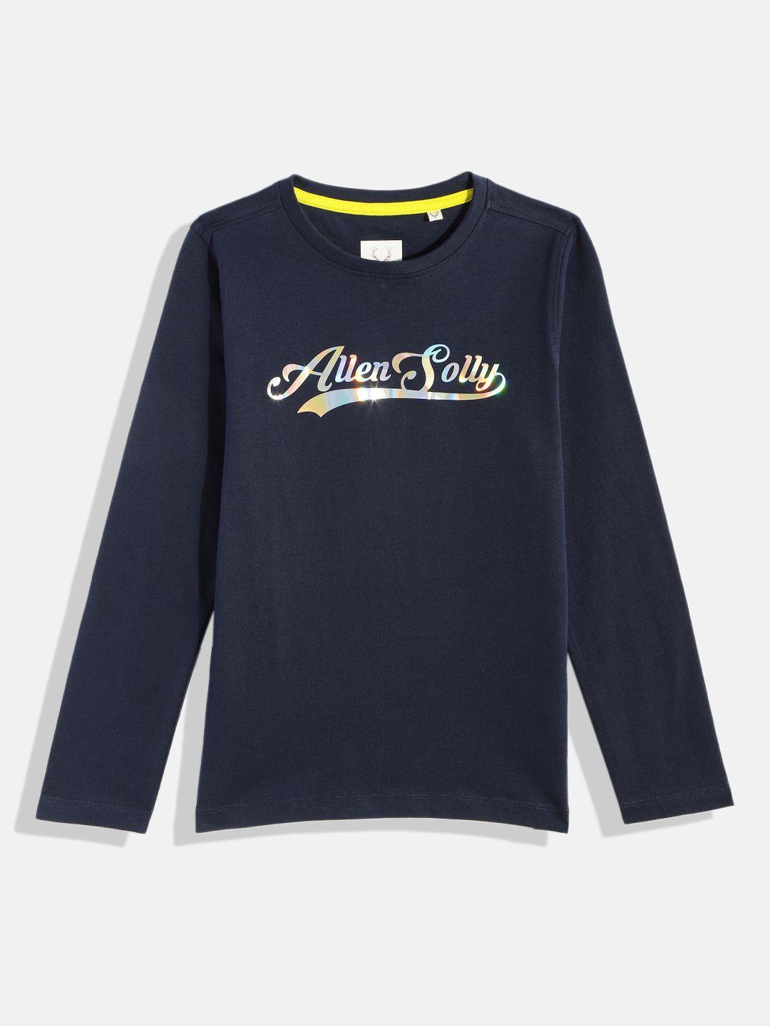 allen solly junior boys navy blue brand logo printed pure cotton t-shirt