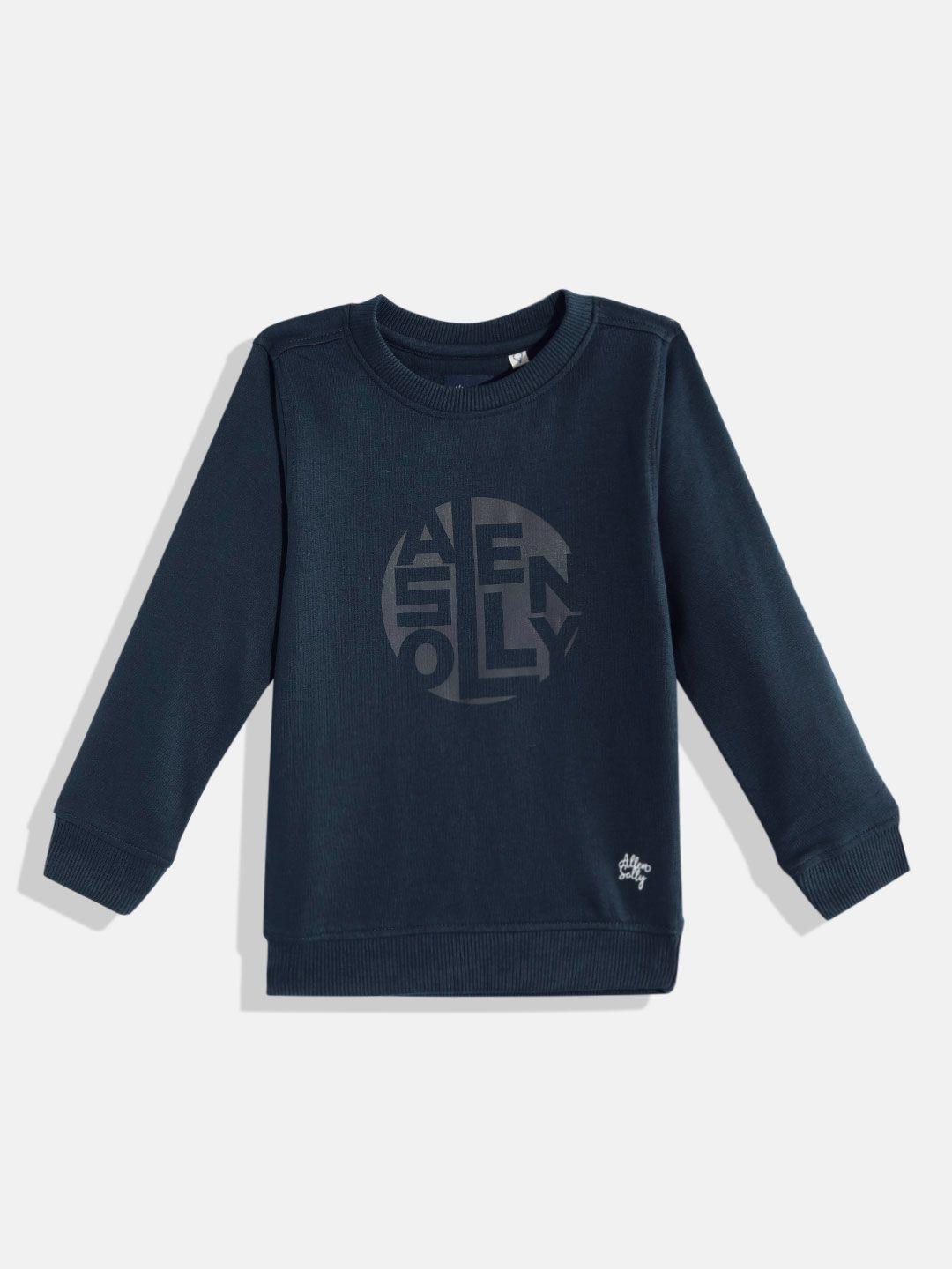 allen solly junior boys navy blue pure cotton brand logo print sweatshirt
