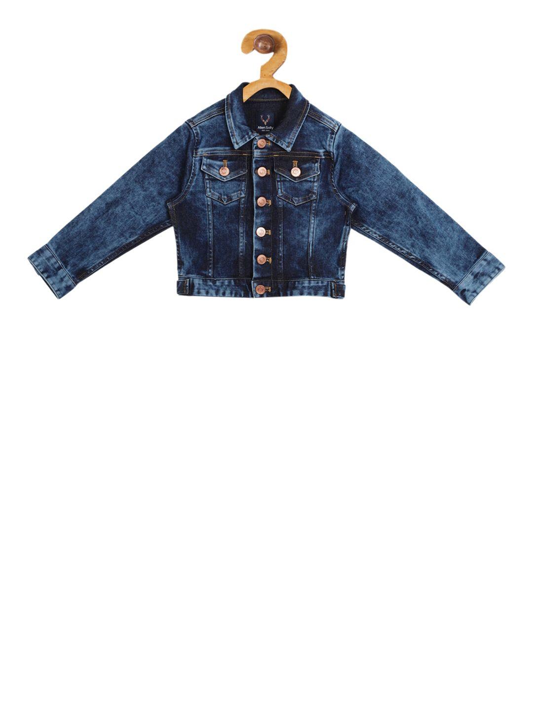 allen solly junior boys navy blue solid denim jacket