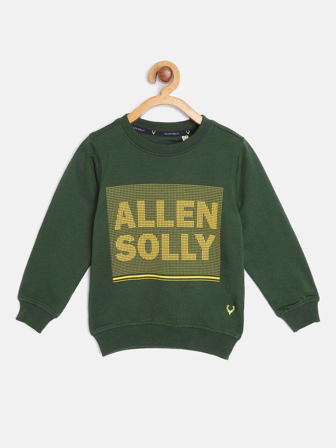 allen solly junior boys olive green & yellow pure cotton brand logo print sweatshirt