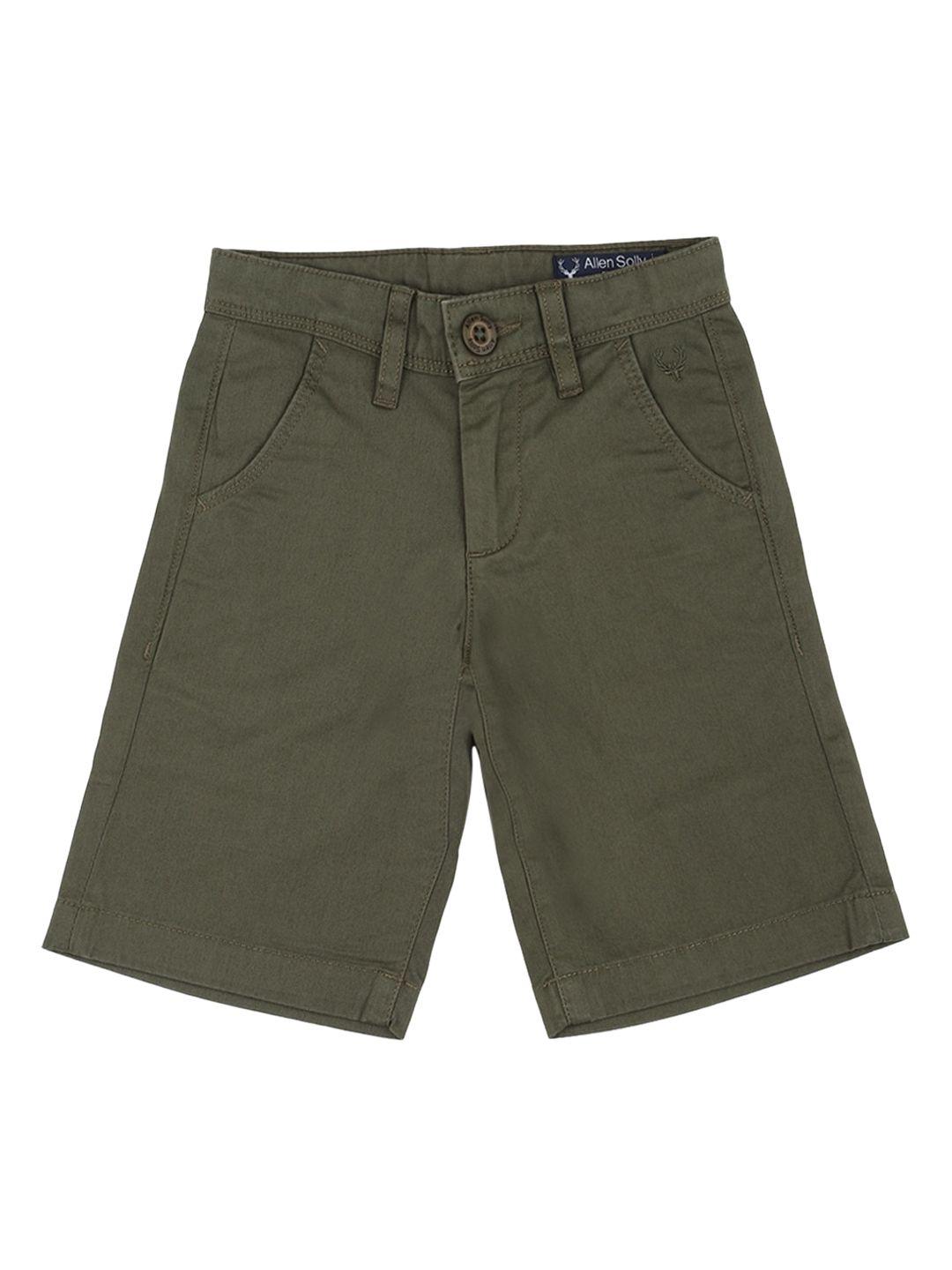 allen solly junior boys olive green solid regular fit regular shorts