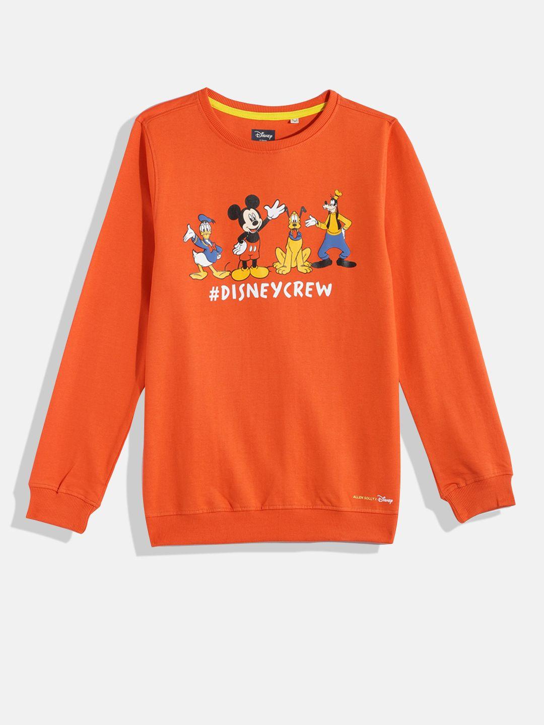 allen solly junior boys orange mickey & friends printed pure cotton sweatshirt