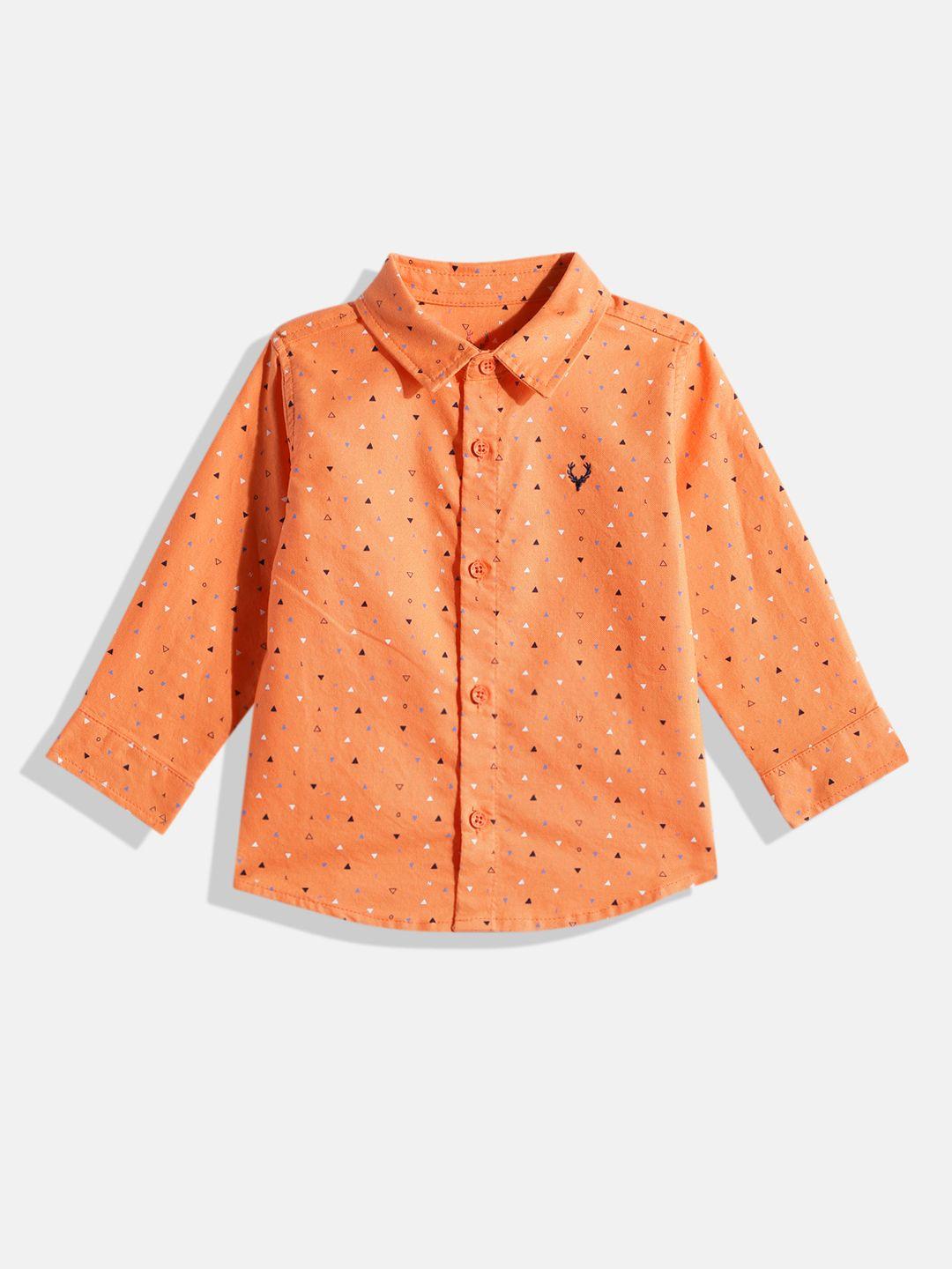 allen solly junior boys orange printed pure cotton casual shirt