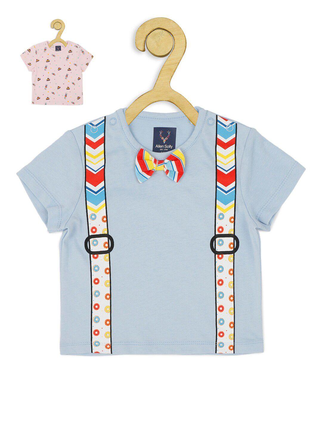 allen solly junior boys pack of 2 blue & pink printed  t-shirt