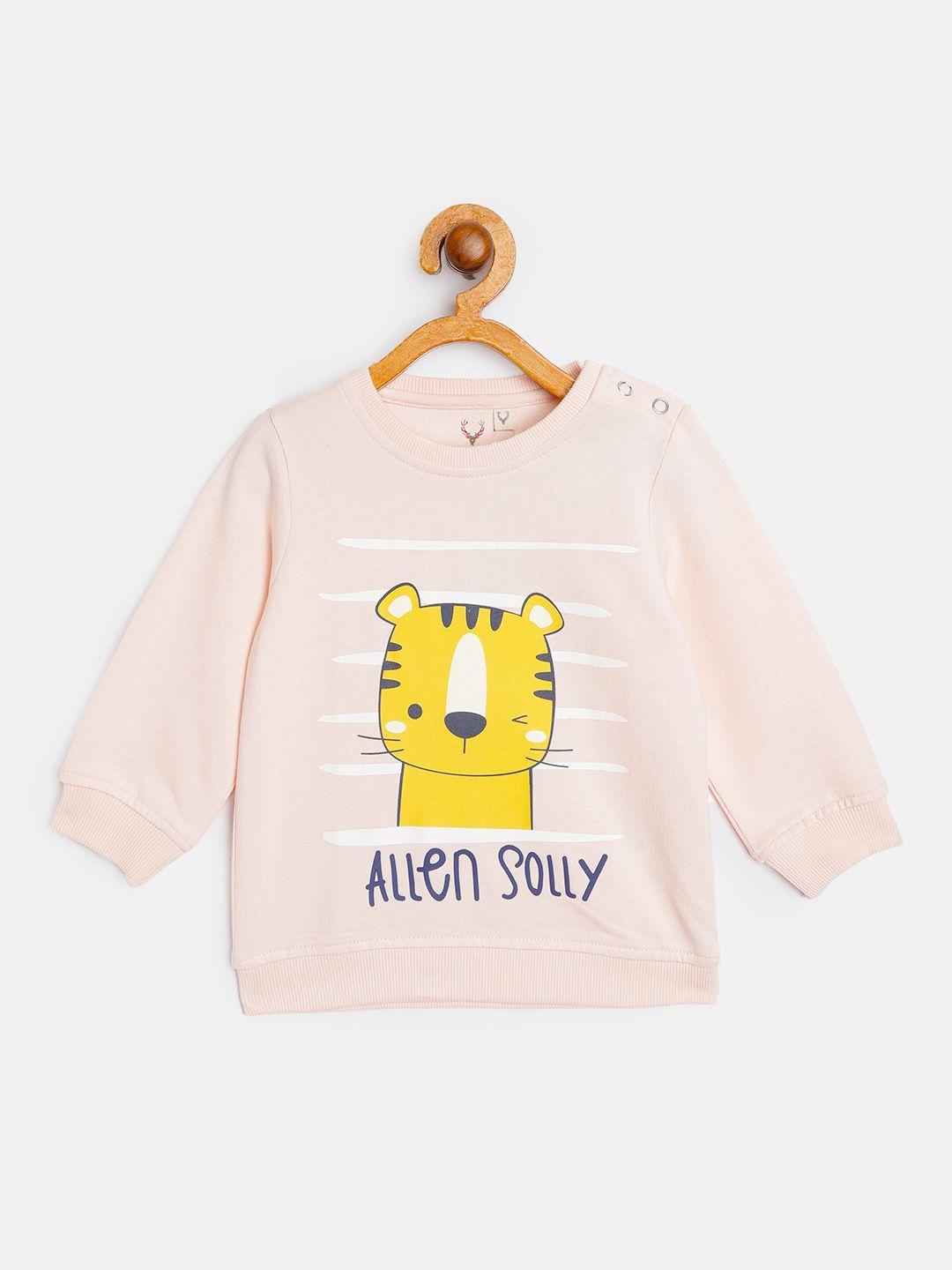 allen solly junior boys peach-coloured & yellow pure cotton tiger print sweatshirt