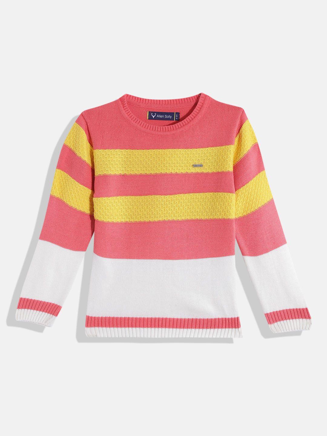 allen solly junior boys pink & yellow striped pullover