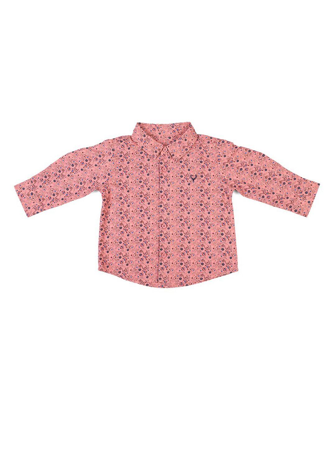 allen solly junior boys pink printed casual cotton shirt