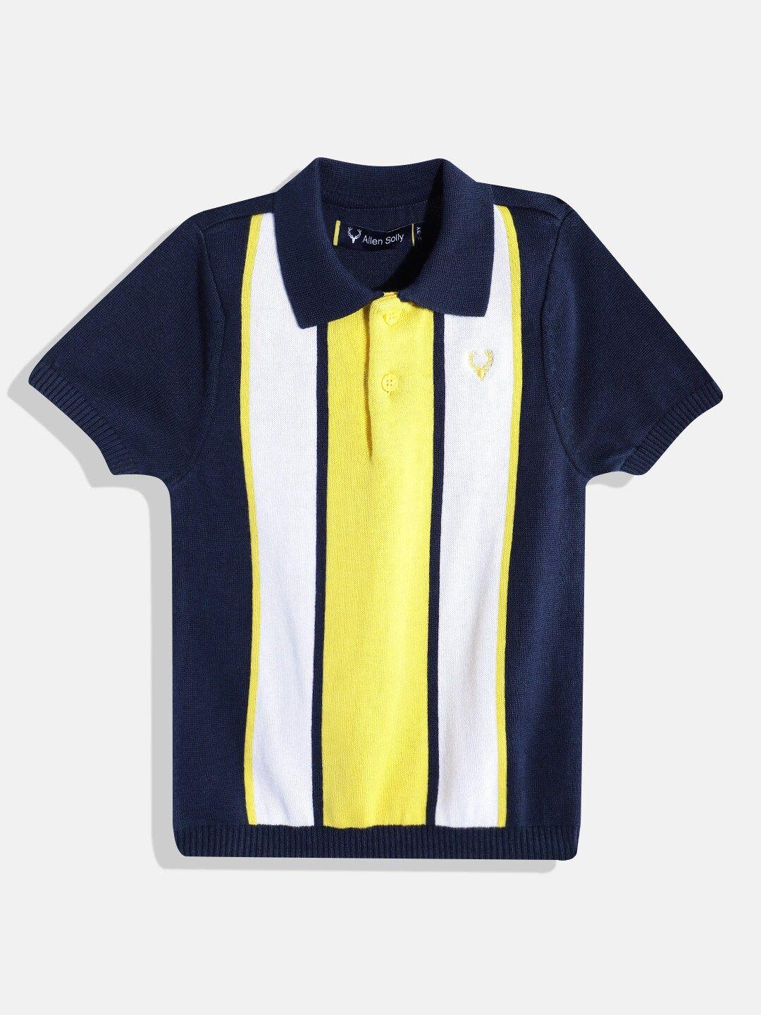 allen solly junior boys pure cotton striped polo collar t-shirt