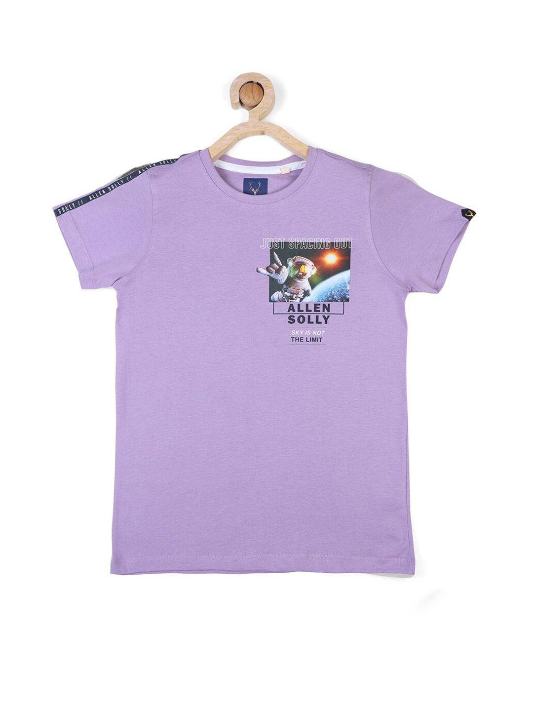 allen solly junior boys purple & blue printed pure cotton t-shirt