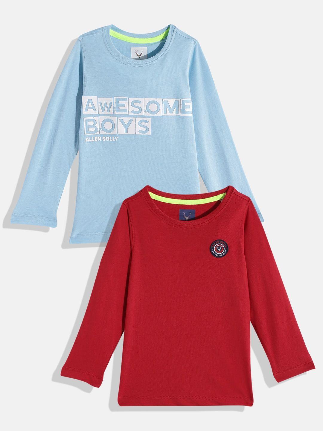 allen solly junior boys red & blue 2 pure cotton applique t-shirt