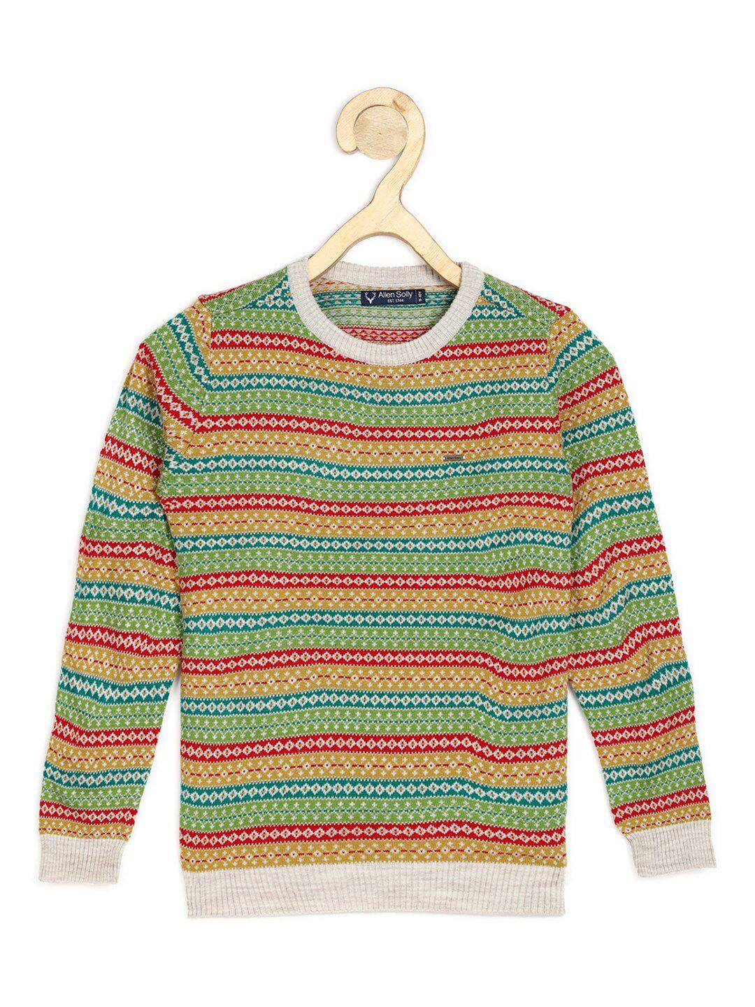 allen solly junior boys red & green striped pullover