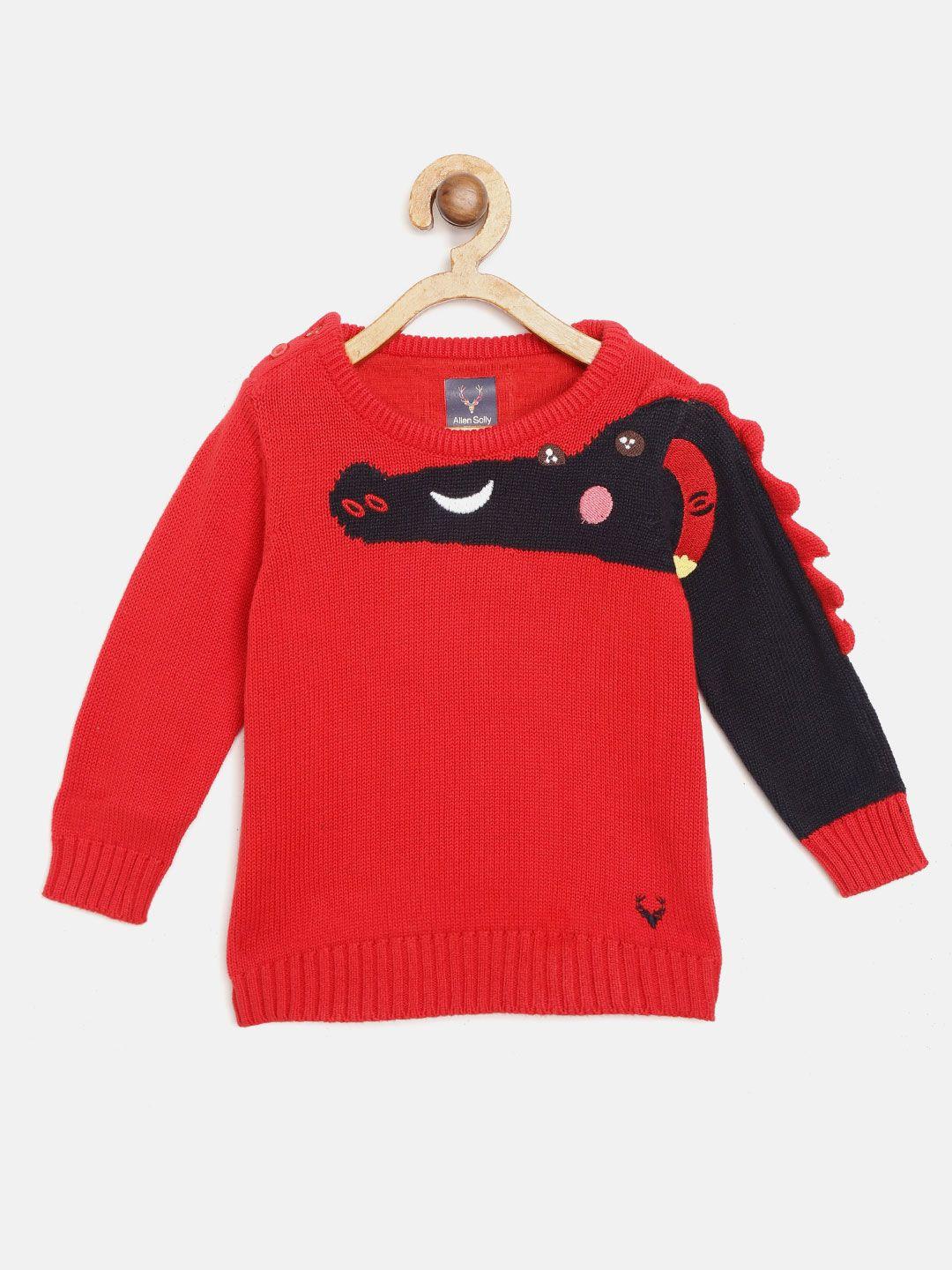 allen solly junior boys red & navy blue crocodile self design sweater