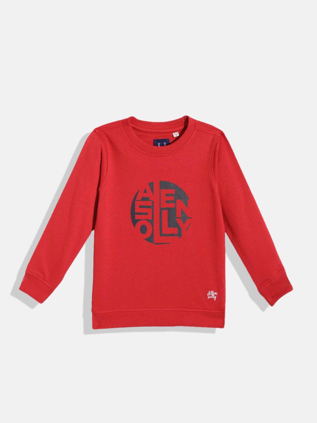 allen solly junior boys red & navy blue pure cotton brand logo print sweatshirt