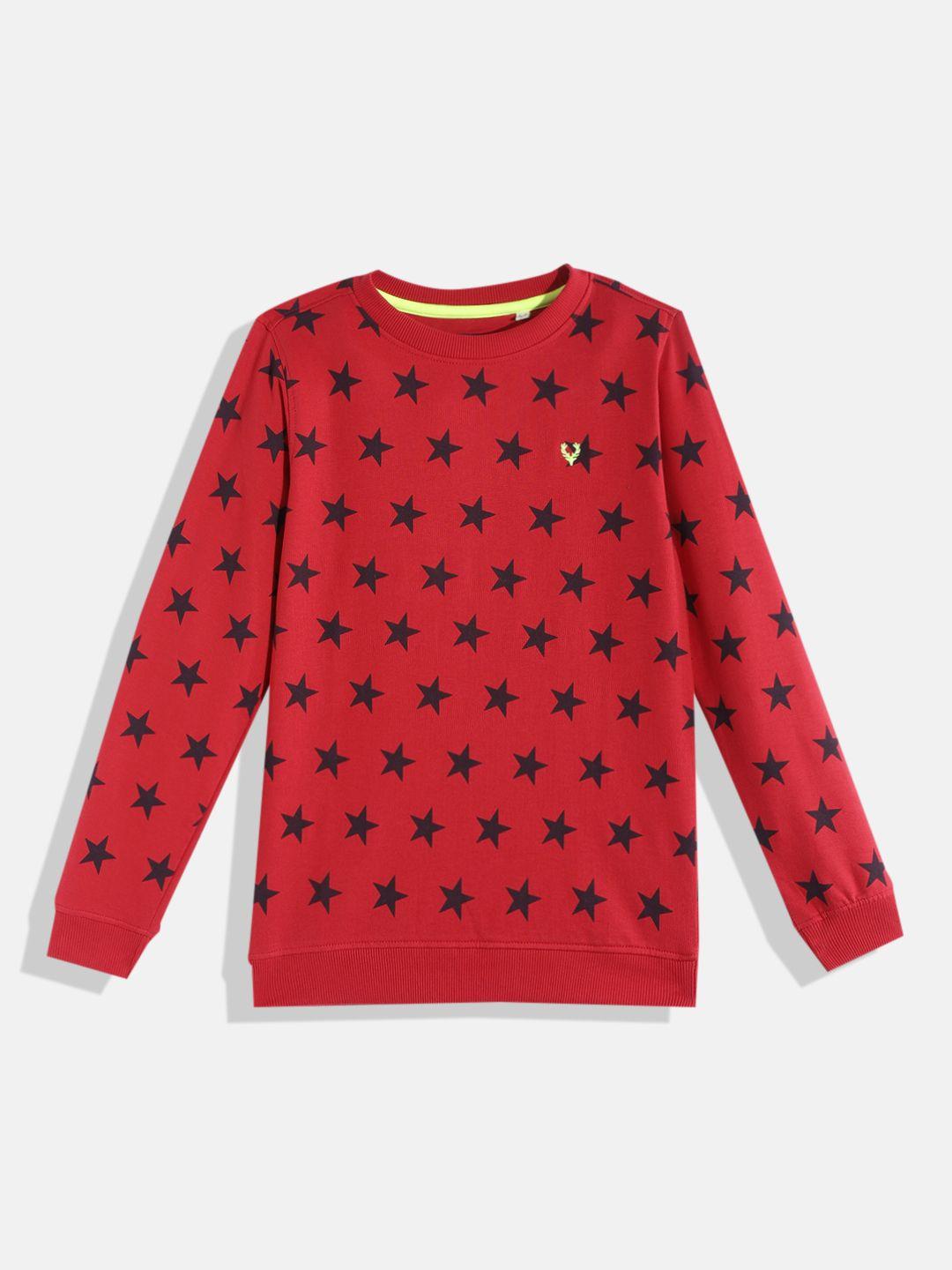 allen solly junior boys red & navy star print sweatshirt