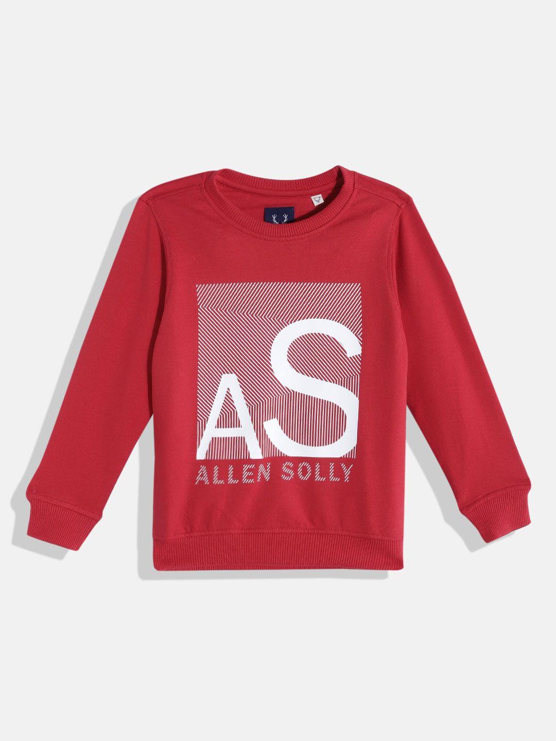 allen solly junior boys red & white brand logo print pure cotton sweatshirt