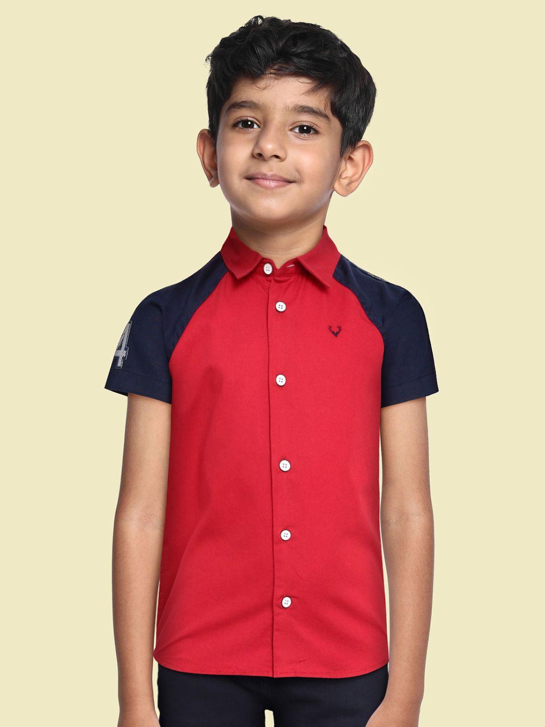 allen solly junior boys red and navy blue pure cotton casual shirt