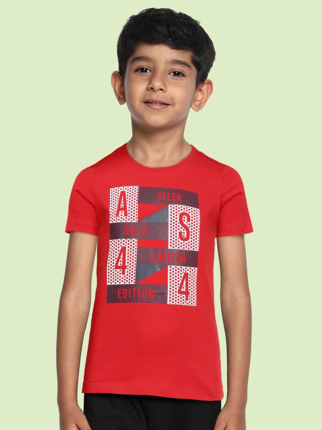allen solly junior boys red graphic printed pure cotton t-shirt