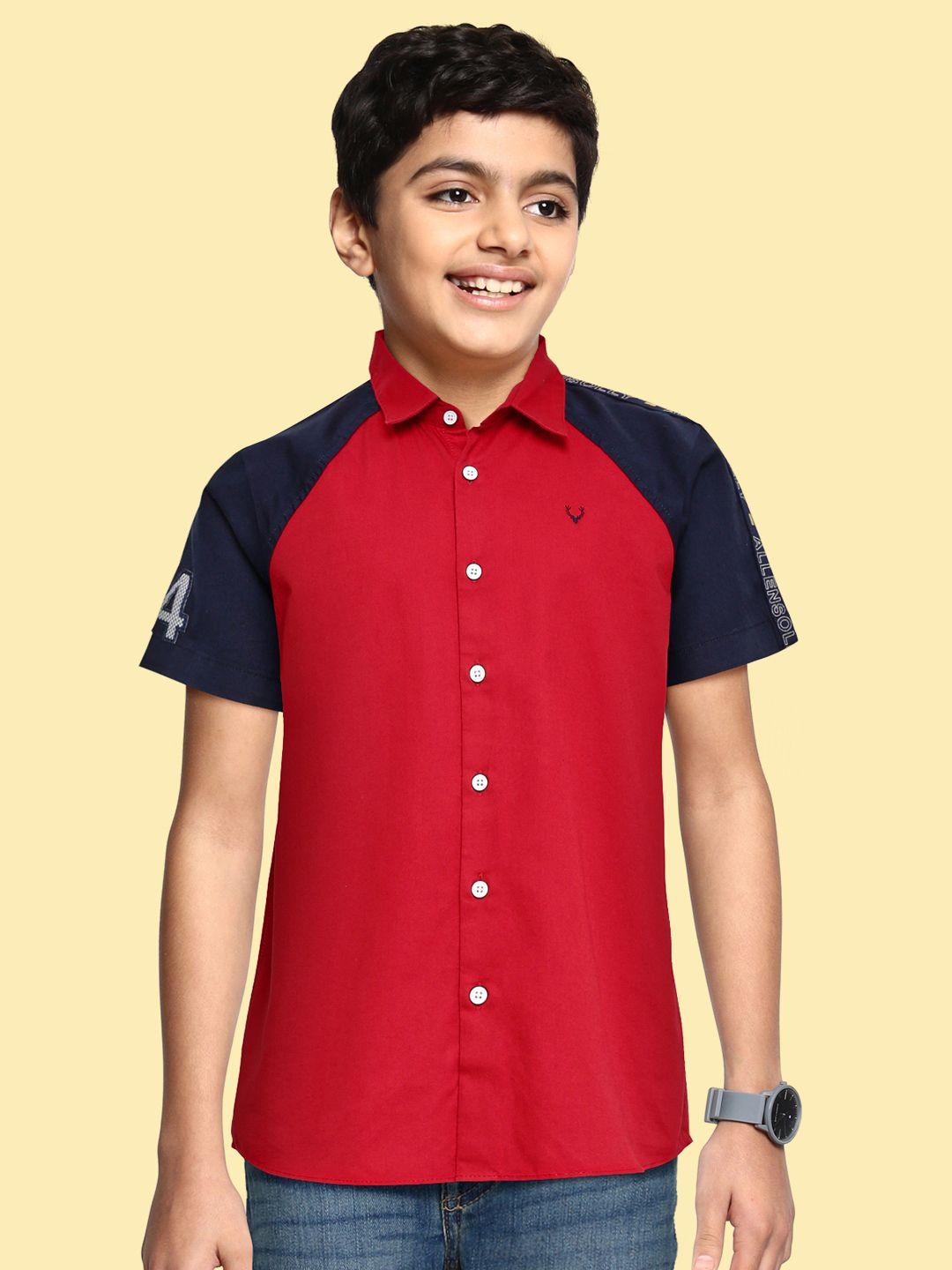 allen solly junior boys red printed pure cotton casual shirt