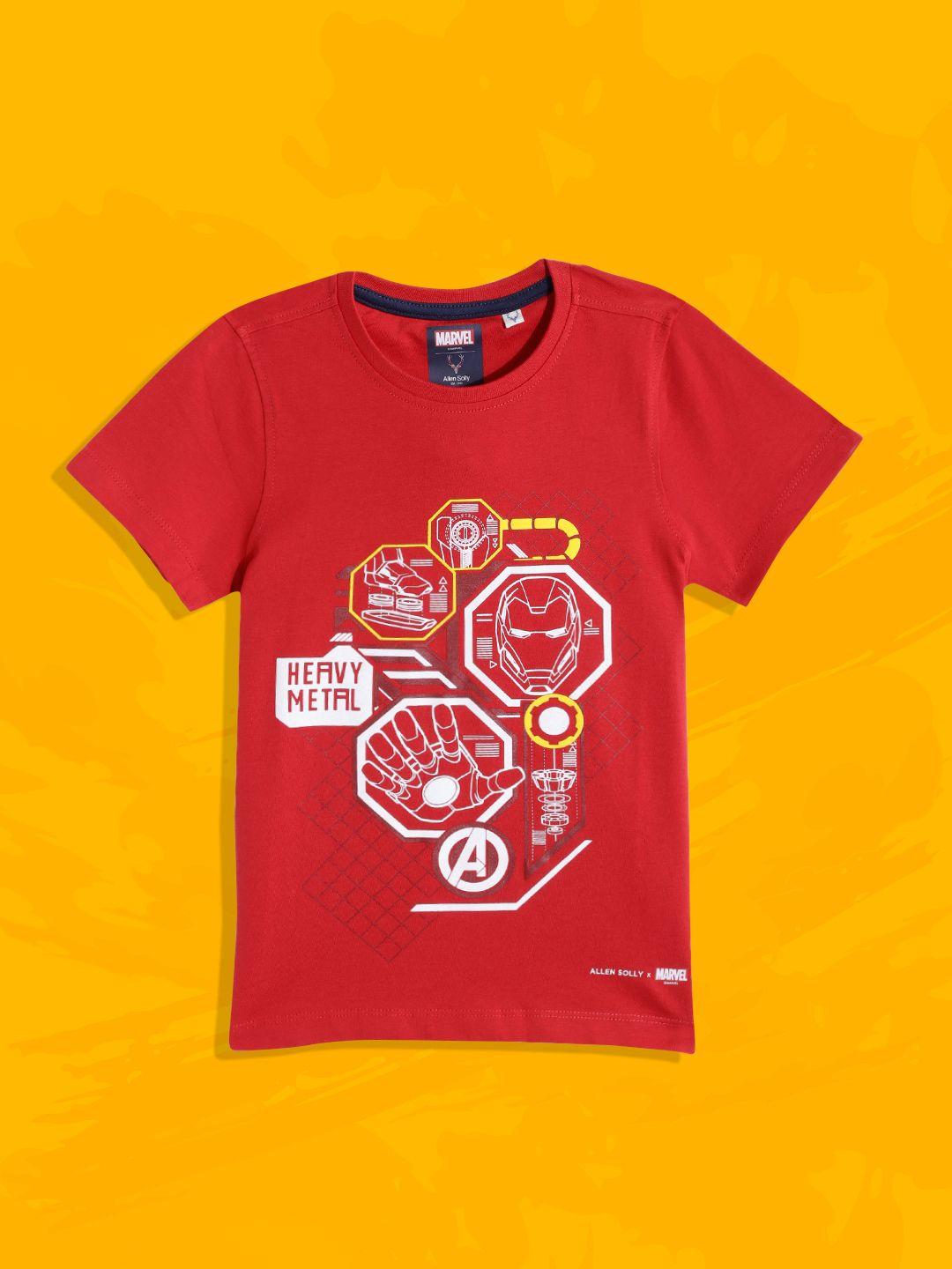 allen solly junior boys red printed pure cotton t-shirt