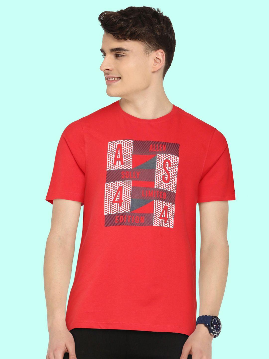 allen solly junior boys red typography printed pure cotton t-shirt