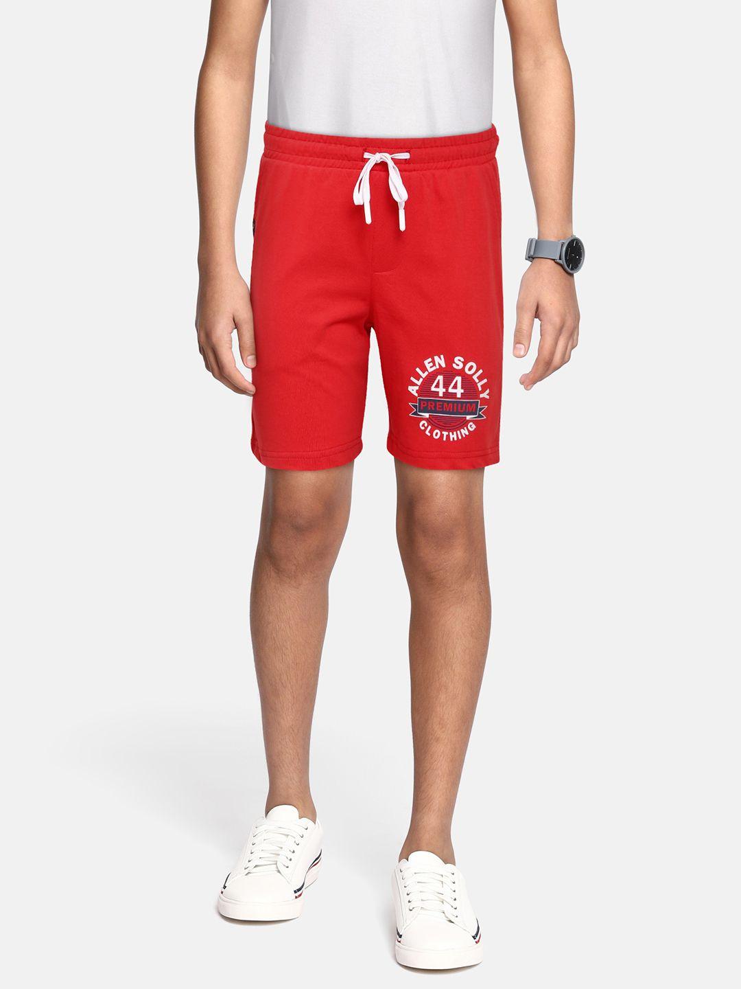 allen solly junior boys red typography pure cotton regular fit shorts