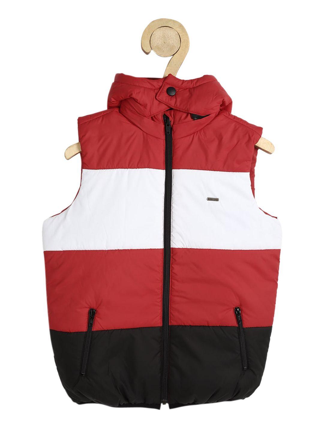 allen solly junior boys red white colourblocked padded jacket