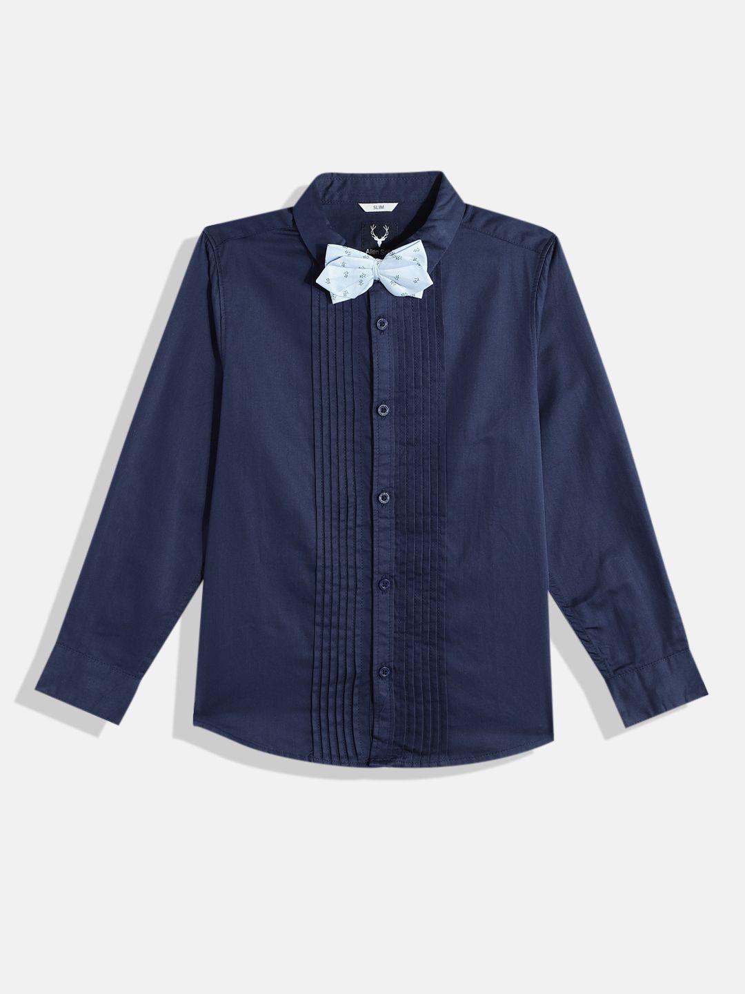 allen solly junior boys slim fit pin tucked pure cotton casual shirt with bow tie