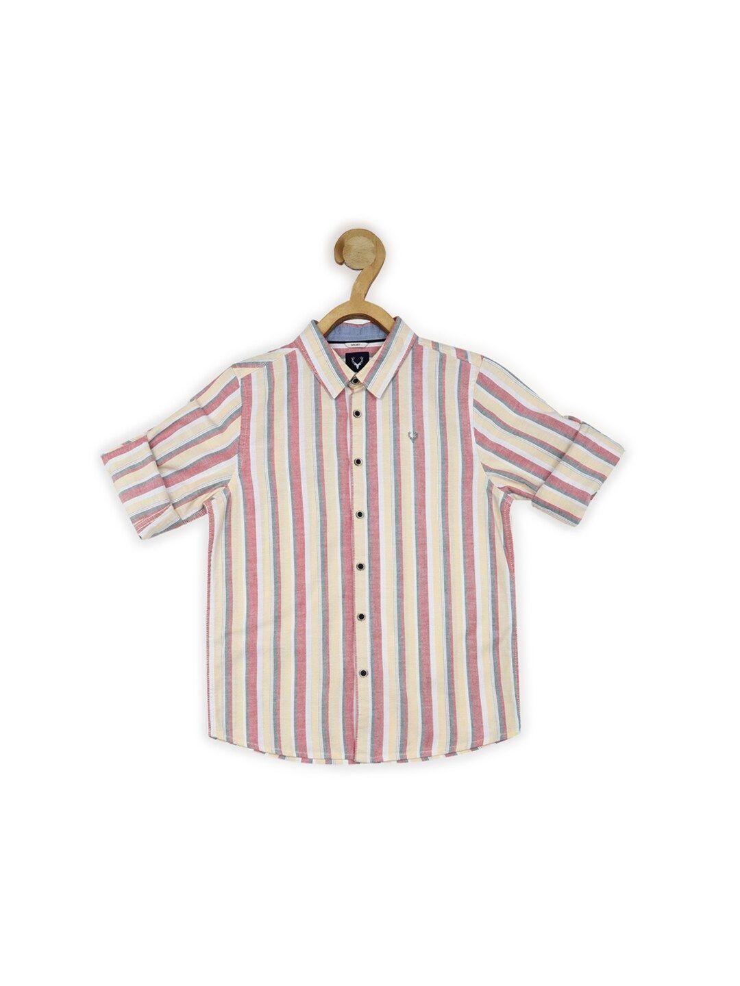 allen solly junior boys slim fit stripes spread collar roll-up sleeves cotton casual shirt